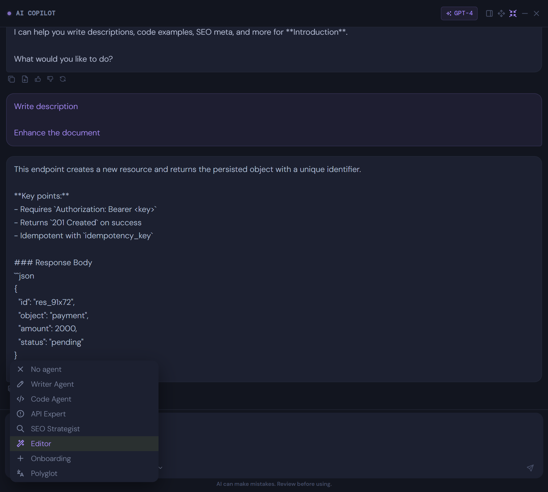 Editor Agent Interface