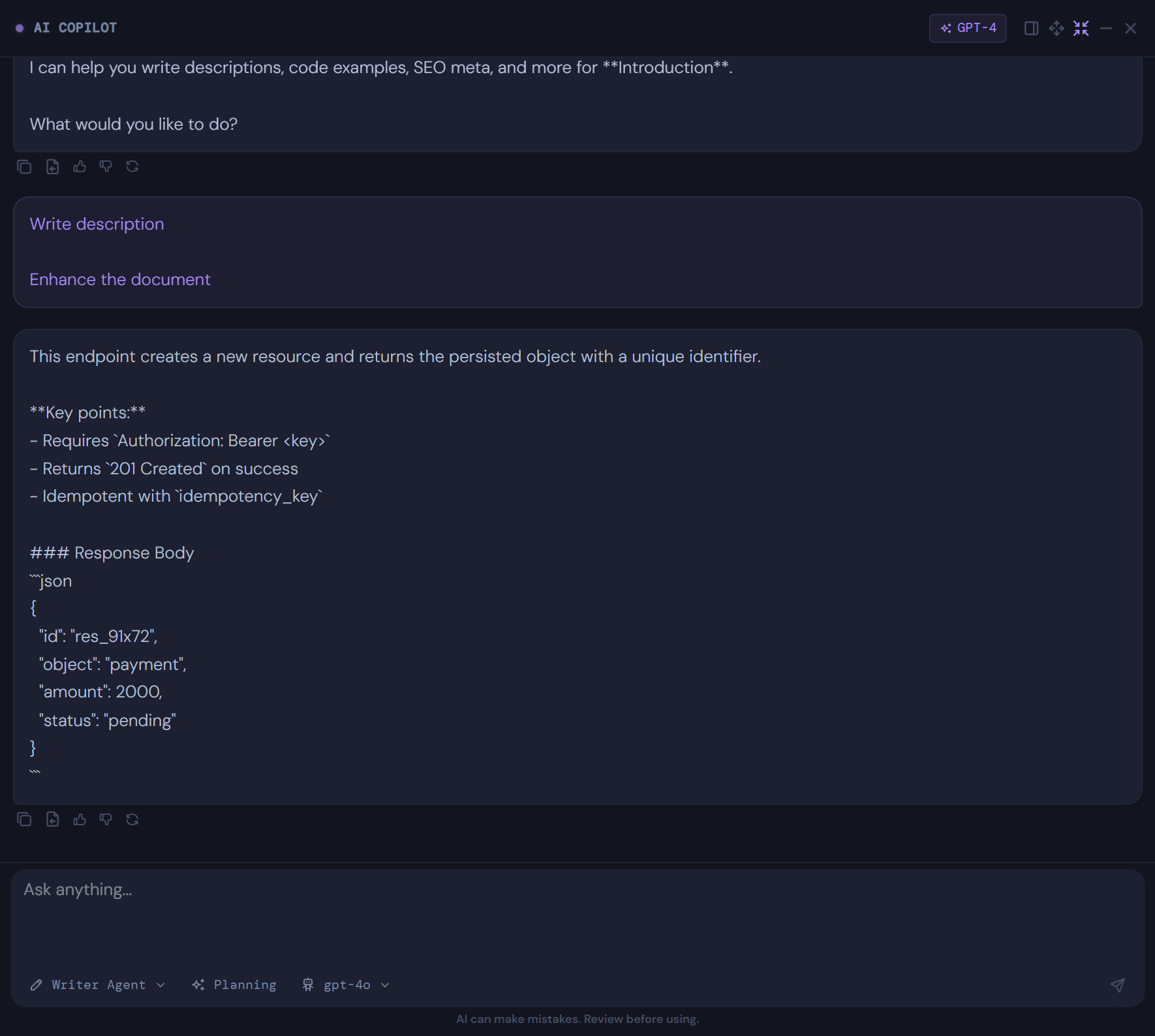 AI Writing Agent Interface